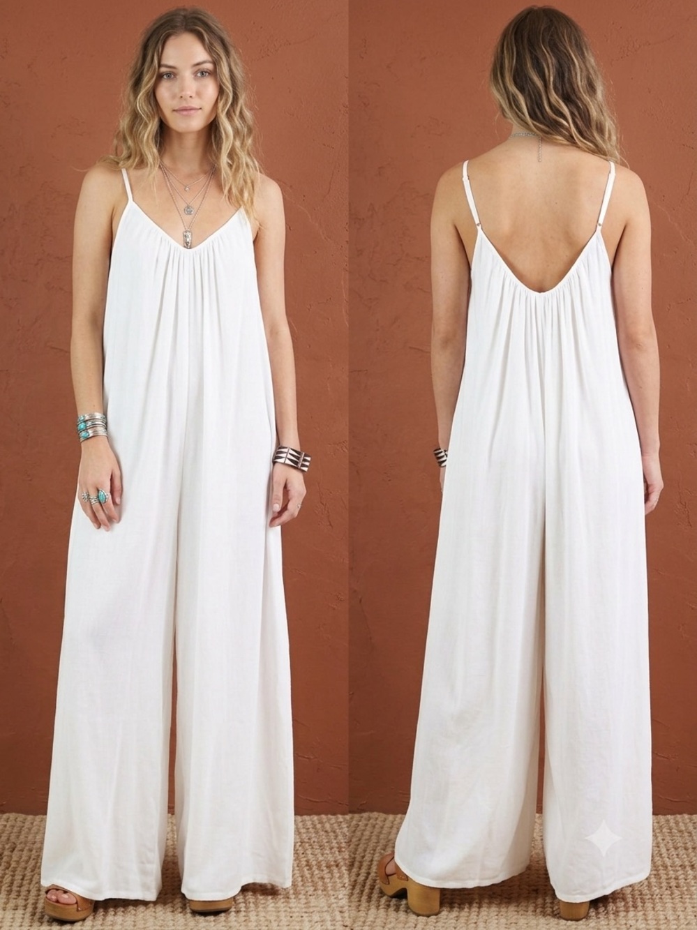 TYSA Boho White Wide Leg Cami Jumpsuit Playsuit Women’s Size XS/S